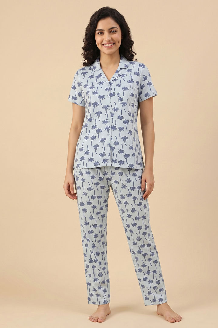 Zivame Farm Lore Knit Cotton Pyjama Set - Nantucket Breeze — image 2